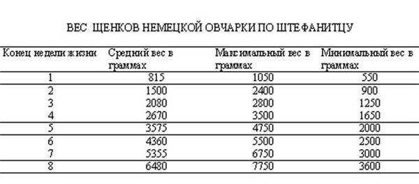 Немецкая овчарка: рост и вес щенка и взрослой собаки по месяцам