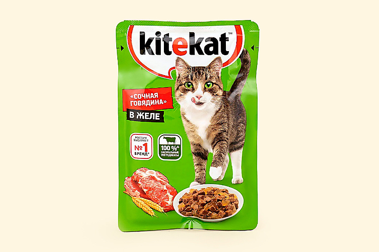 Влажный корм для кошек «Kitekat» с сочными кусочками говядины в желе, 85 г  – купить по приятной цене с доставкой на дом в интернет-магазине Ярче Плюс