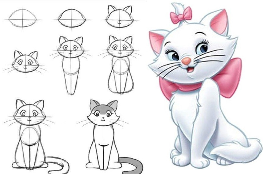 Как нарисовать кошку, кота, котенка поэтапно карандашом. топ вариантов для начинающих