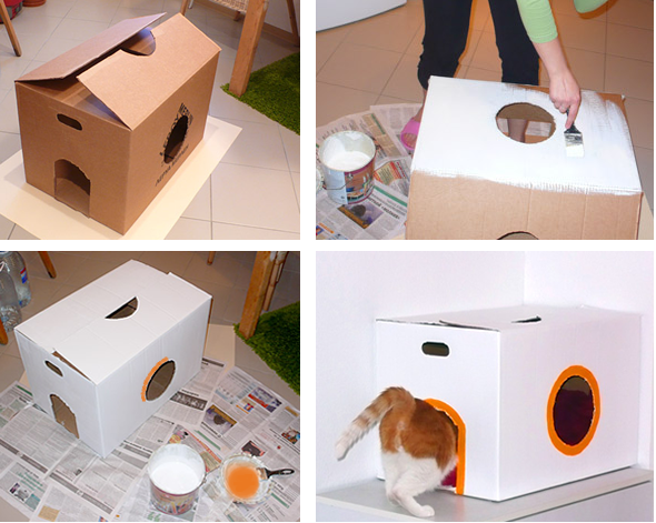 Домик для кота своими руками из подручных. домик из картонной коробки для кошки своими руками. домик из картонной коробки