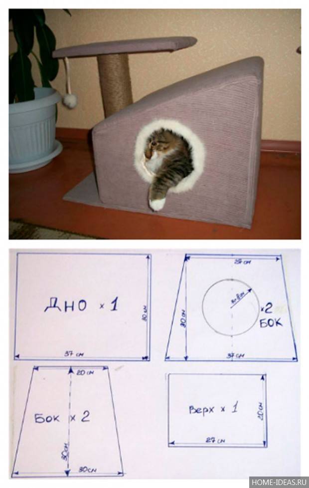 Домик для кошки своими руками: с когтеточкой, размеры чертежи