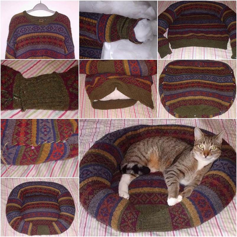 Лежанка из кофты для кошек