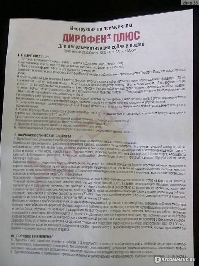 Дирофен для кошек - инструкция по применению препарата от глистов