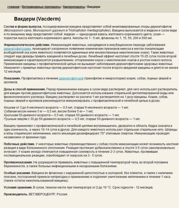 Вакдерм для собак: состав, форма выпуска, назначение, дозировка, противопоказания, аналоги