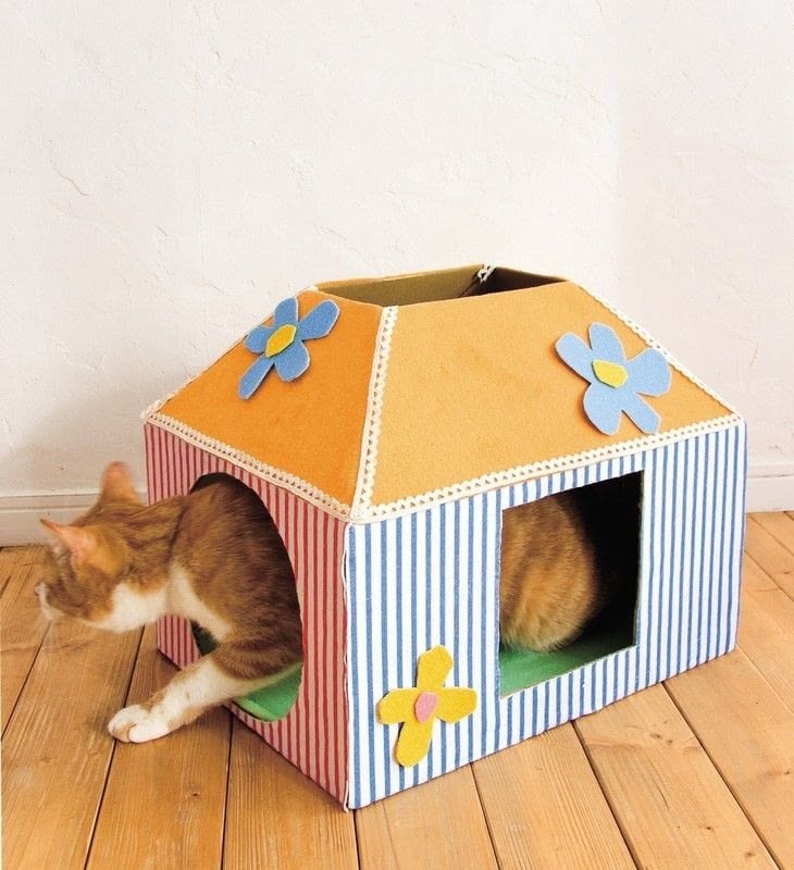 Как построить домик для кошки из коробки: делаем своими руками-  как сделать - инструкция поэтапно- чертежи и размеры- обзор +видео