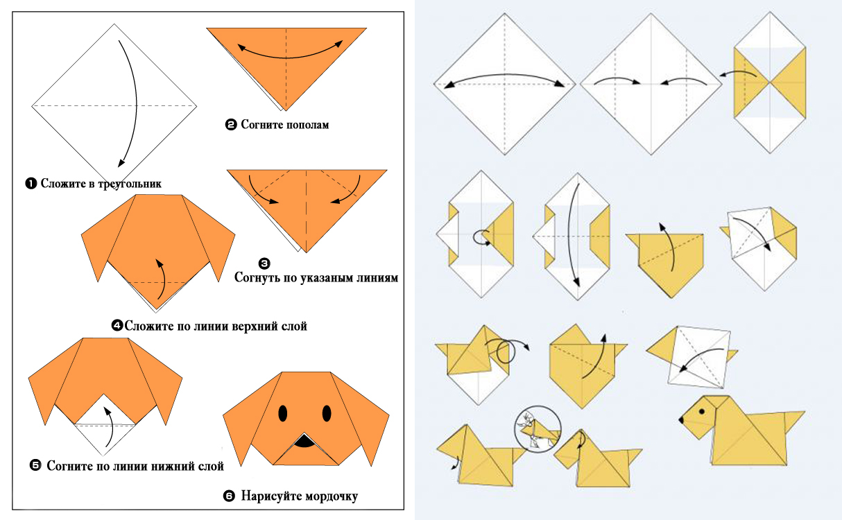 Оригами собака (84 фото): как сделать собаку из бумаги и схемы для детей