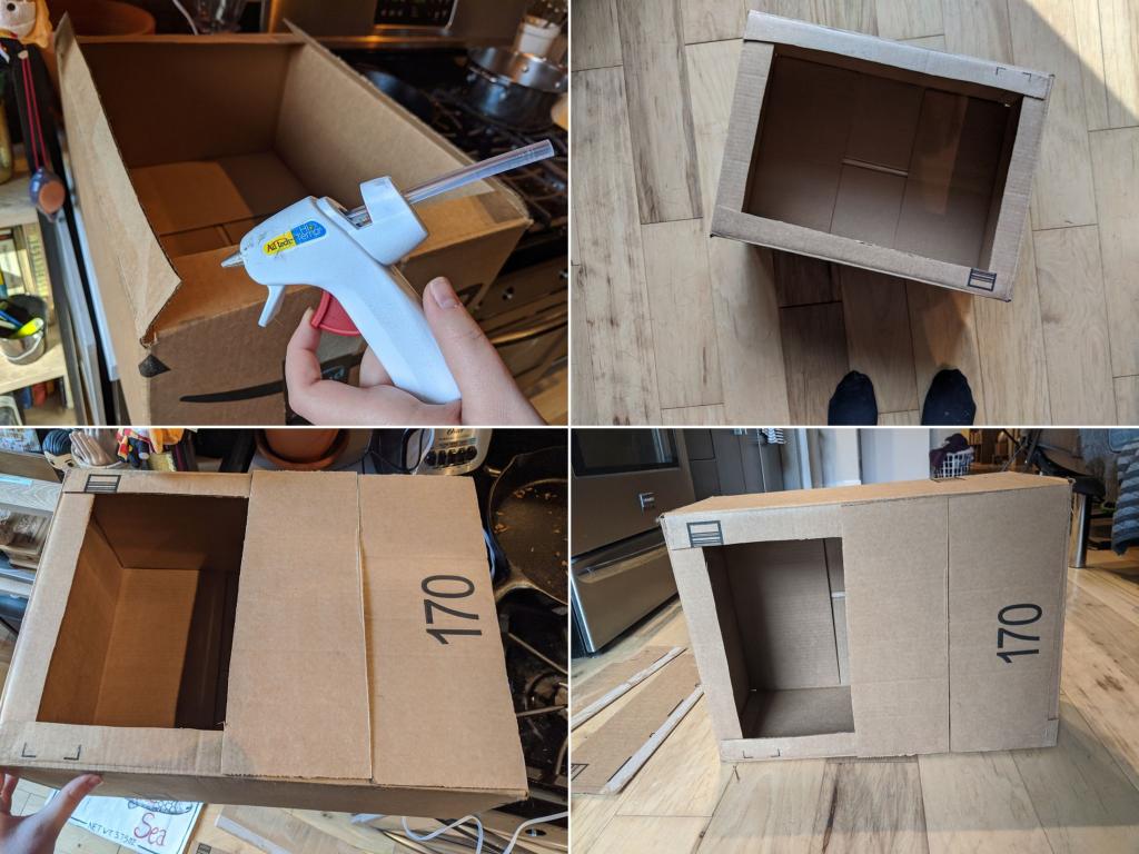 Инструкция по изготовлению домика для кота с помощью коробки из картона